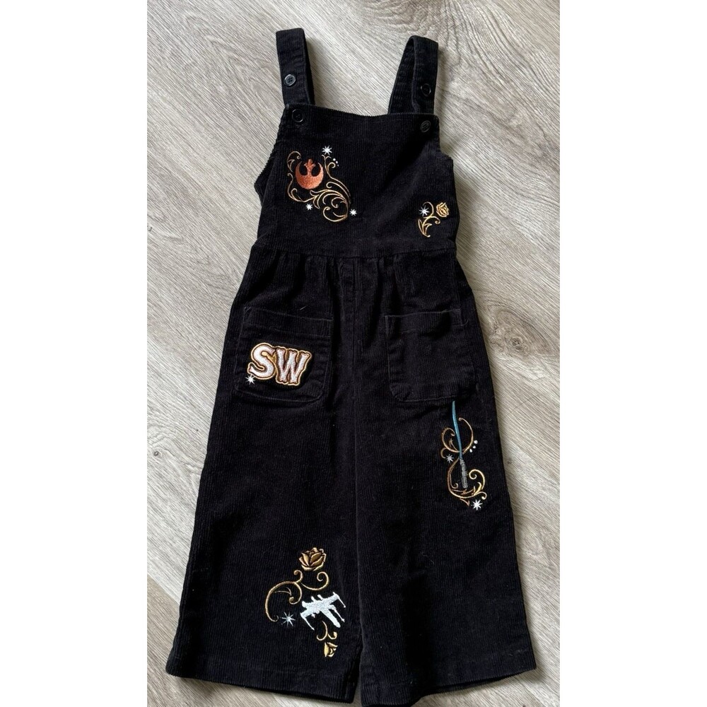 Star Wars Rebel Icons Black Embroidered Toddler Girls Corduroy Overalls 5T
